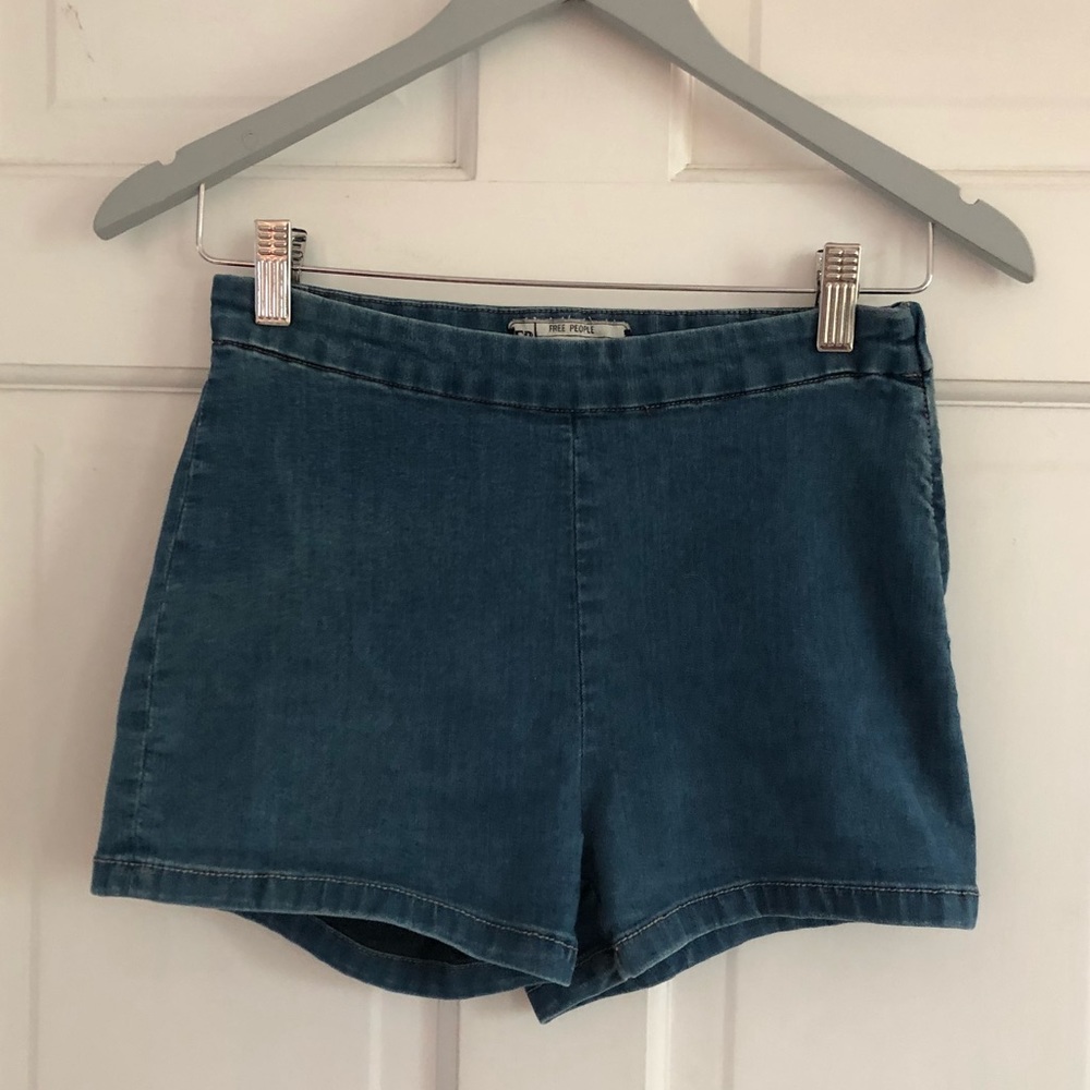 Free People Spandex-Denim High Rise Zip Shorts